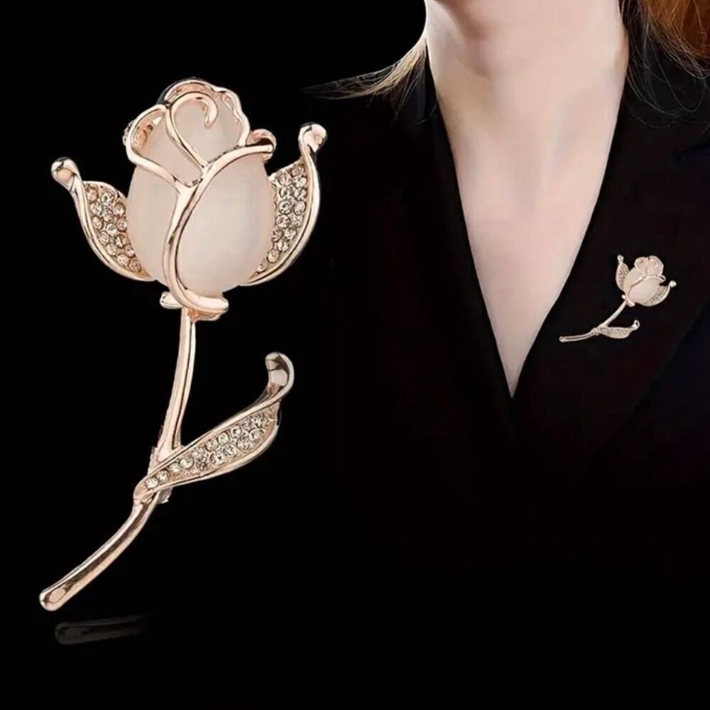 Crystal Rhinestone Rose Brooch Womens Enamel Fashion Floral Pin New - Picture 2 of 5